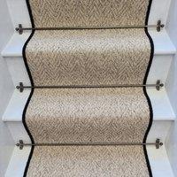 RainbowHome Herringbone Berber Stair Runner with 100% Wool Edge in Beige | Size: 55 cm x 700 cm