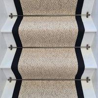RainbowHome Herringbone Berber Beige Stair Runner with 100% Cotton Black Border | Size: 60 cm x 650 cm