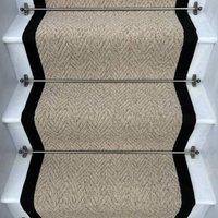 RainbowHome Herringbone Beige Biscotti Stair Runner With 100% Black Cotton Border | Size: 60 cm x 650 cm