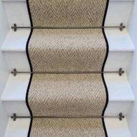 RainbowHome Herringbone Biscotti Stair Runner with 100 % Wool Edge in Beige | Size: 60 cm x 700 cm
