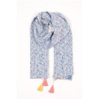 Sarta Women's Talia Lightweight Cotton Tassel Scarf - Blue, Floral Print in Blue