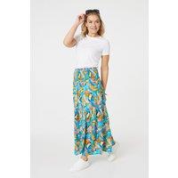 Izabel London Women's Abstract Shirred High Waist Maxi Skirt in Blue | Size: 8