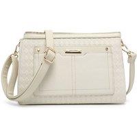 JFY Women's Triple Compartments Top Zipped Cross Body Bag in Beige