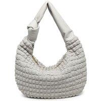 JFY Women's Half Moon Quilted Zip Top Cross Body Bag in Light Grey