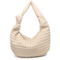 JFY Women's Half Moon Quilted Zip Top Cross Body Bag in Beige