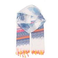 Sarta Women's Talia Lightweight Cotton Tassel Scarf - White/Multi, Floral Print in Blue