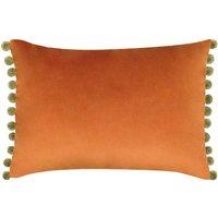 Paoletti Fiesta Soft Velvet Pom Pom Trimmed Cushion in Orange