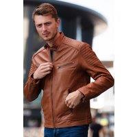 Ashwood Leather Men's 'Vincenzo' Leather Biker Jacket in Tan | Size: Medium