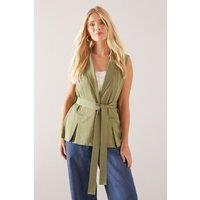 Wallis Women's Petite Belted Sleeveless Waistcoat in Khaki | Size: 12