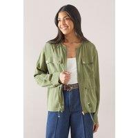 Wallis Women's Cotton Mix Drawstring Pocket Lightweight Jacket in Khaki | Size: 14