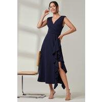 Jolie Moi Women's Wrap Front Frill Detail Maxi Dress in Navy | Size: 16