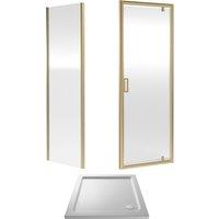 Balterley Ruwa Pivot Suite & 6mm Glass, 760x760mm Tray, Door & Side Panel Brass in Metallics