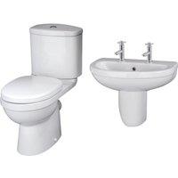 Balterley Vito Ceramic Suite Toilet SoftClose Seat 550mm 2TH Semi Pedestal Basin in White