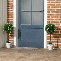 HOMCOM Set of 2 Potted Artificial Plants Ball Tree with Flowers in White