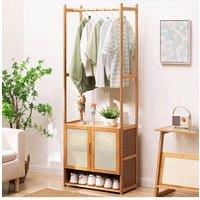 H&O Direct Freestanding Wooden Clothes Rack with Cabinet in Brown