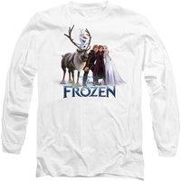 Disney Frozen Group Photo With Elsa, Anna, Kristoff, Sven & Olaf Long Sleeve T-Shirt, White | Size: XL