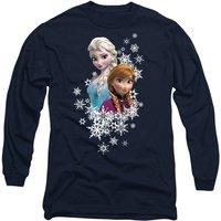 Disney Frozen Elsa & Anna Snowflake Portrait Long Sleeve T-Shirt, Navy | Size: Small