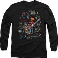 Disney Coco Miguel & Dante With Movie Quotes & Colorful Doodles Long Sleeve T-Shirt, Black | Size: Medium
