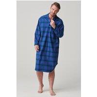 British Boxers Men's "Midnight" Tartan Brushed Cotton Nightshirt in Dark Blue | Size: Large