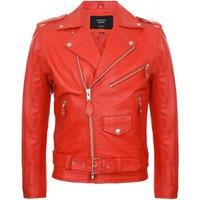 Infinity Leather Men's Leather Brando Biker Rock Motorcycle Hide Jacket in Red | Size: 2XL