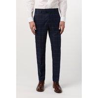 Antique Rogue Men's Blue Windowpane Check Slim Fit Trouser | Size: 28R