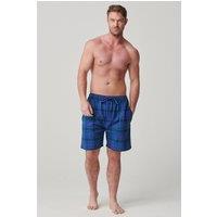 British Boxers Men's Midnight Tartan Brushed Cotton Sleep Shorts in Dark Blue | Size: Large