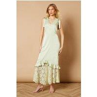 Oasis Women's Satin Lace Tie Shoulder Maxi Dress in Pistachio | Size: 12