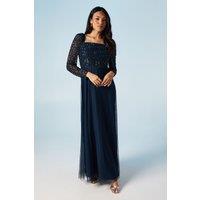 Sequin Long Sleeve Corset Tulle Bridesmaid Dress