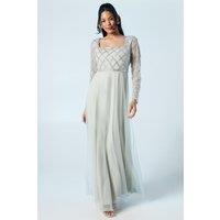 Coast Women's Diamante Geo Bodice Long Sleeve Tulle Bridesmaid Dress in Sage | Size: 10