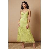 Oasis Women's Petite Lace Insert Strappy Midi Dress in Lime | Size: 14
