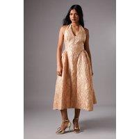 Coast Women's Petite Halter Jacquard Drop Waist Dress in Apricot | Size: 8