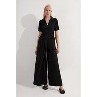 Soft Tailored Pleated Belted Jumpsuit
