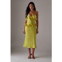 Ruffle Detail Bias Satin Dress
