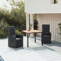 Berkfield Home 3 Piece Garden Dining Set Black Poly Rattan&Solid Wood Acacia