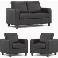 York Black Faux Leather 3 Piece Sofa Suite 2 Seater and 2 Armchairs