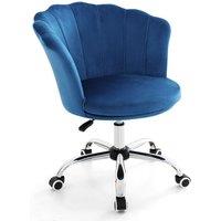 Gymax Adjustable Vanity Chair Upholstered Velvet Arm Chair With Wheels in Blue