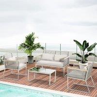 OUTSUNNY 4 PCS Patio Round PE Rattan Outdoor Sofa Set, Conservatory Furniture Set in Grey