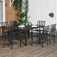 OUTSUNNY 7 PCs Garden Dining Set w/ Stackable Chairs & Metal Top Table in Black