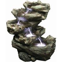 Primrose Driftwood 4-Tier Self Contained Water Feature with LED Lights 55cm in Brown