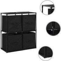 Berkfield Home Storage Cabinet with 4 Fabric Baskets Black 63x30x71 cm Steel | Size: 63 x 30 x 71 cm