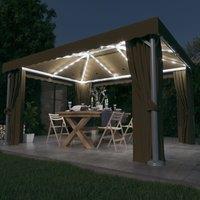 Berkfield Home Gazebo with Curtain&LED String Lights 4x3 m Taupe in Beige