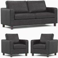 York Black Faux Leather 3 Piece Sofa Suite 3 Seater and 2 Armchairs