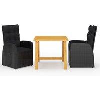 Berkfield Home 3 Piece Garden Dining Set with Cushions Black Poly Rattan