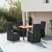 Berkfield Home 5 Piece Garden Dining Set Black Poly Rattan&Solid Wood Acacia