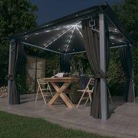 Berkfield Home Gazebo with Curtain&LED String Lights 3x3 m Anthracite Aluminium in Black