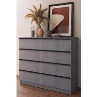 FWStyle Fluted 8 Drawer Bedroom Chest Of Drawers Sideboard Storage in Grey