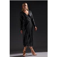 Long Tall Sally Women's Tall Sequin Wrap Dress in Black | Size: 12