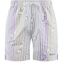Nicce Men's Stretch Waist White/Lilac Striped Strata Swim Shorts | Size: Small