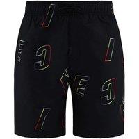 Nicce Men's Stretch Waist Black Printed Surface Swim Short | Size: Small