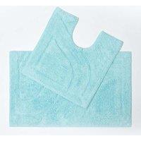 Homescapes Luxury Bath Mat Set Reversible 1600GSM 100% Cotton 2 Pc w. Pedestal Mat in Aqua